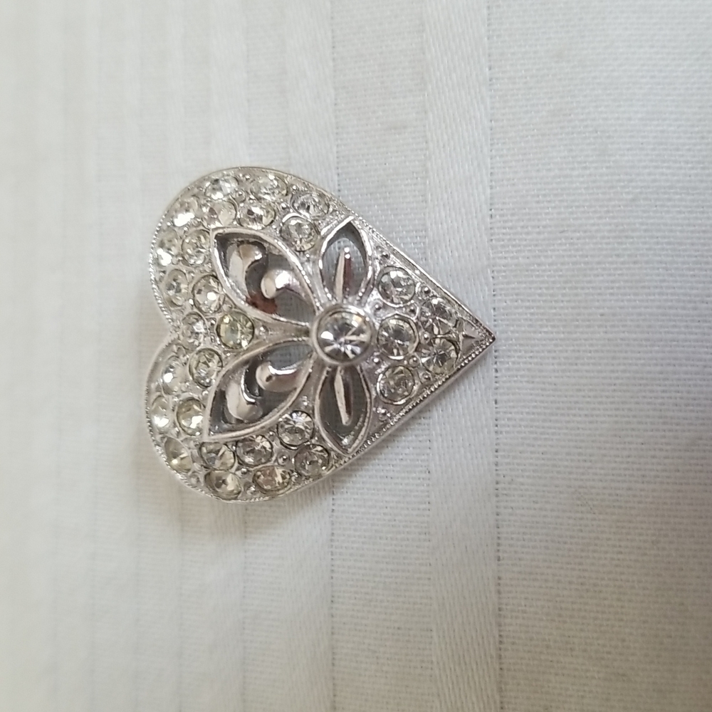 Vintage Silver Heart Rhinestone Brooch
